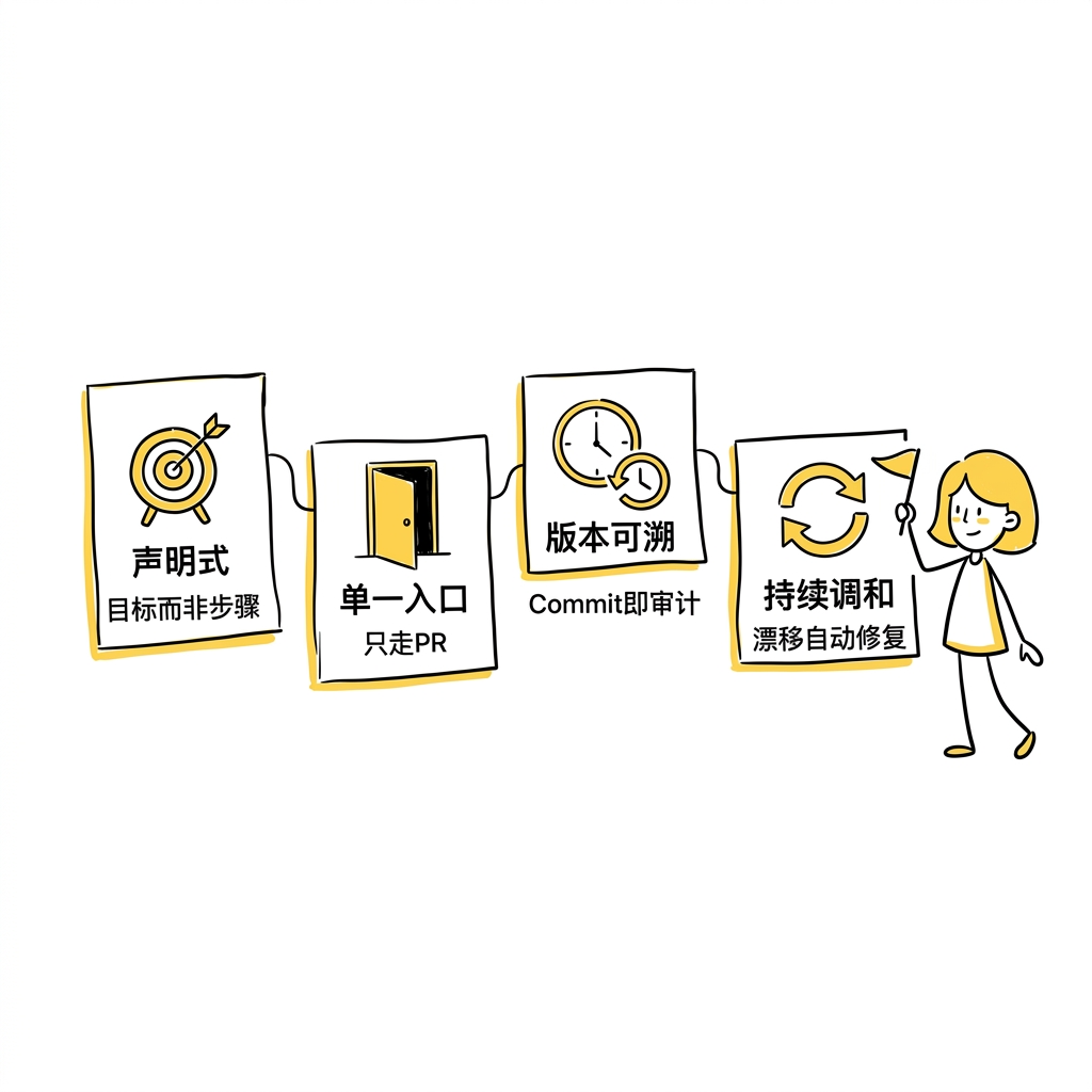 四大核心原则：声明式、单一入口、版本可溯、持续调和